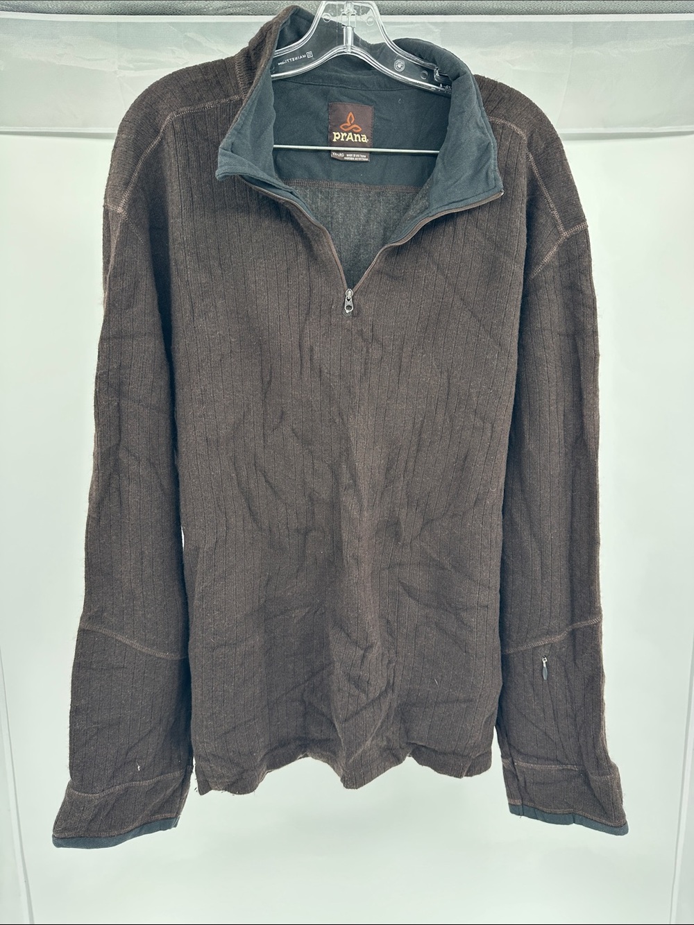 Prana Men's Chocolate Brown Quarter-Zip Sweater with Dark Collar